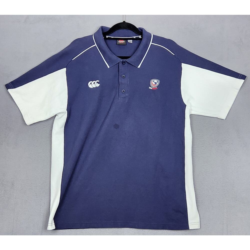 CANTERBURY OF NEW ZEALAND Polo Mens XXL Blue USA Rugby Short Sleeve Shirt